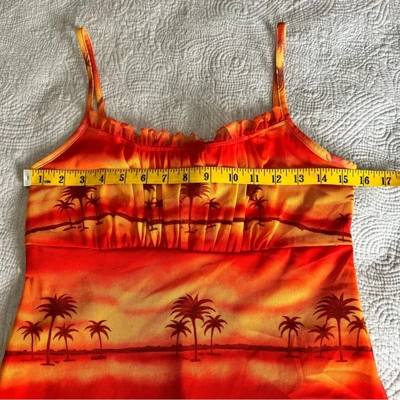 Vintage California Concepts Mini Slip Dress M Medium Orange Tropical Y2K 90s - Picture 5 of 8